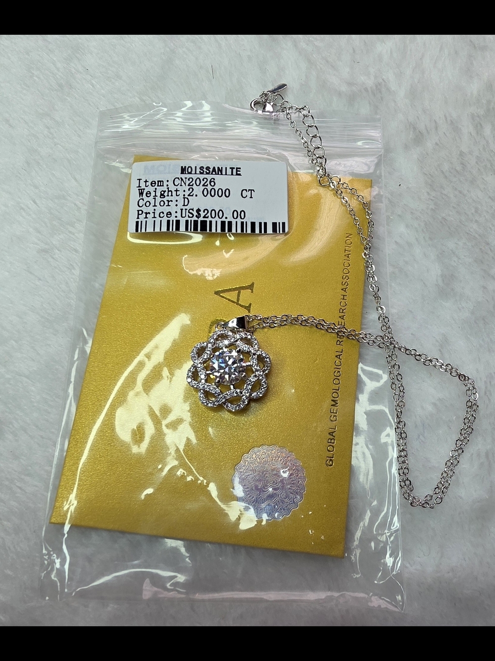 Moissanite Silver Floral Halo Pendant Necklace - 2ct